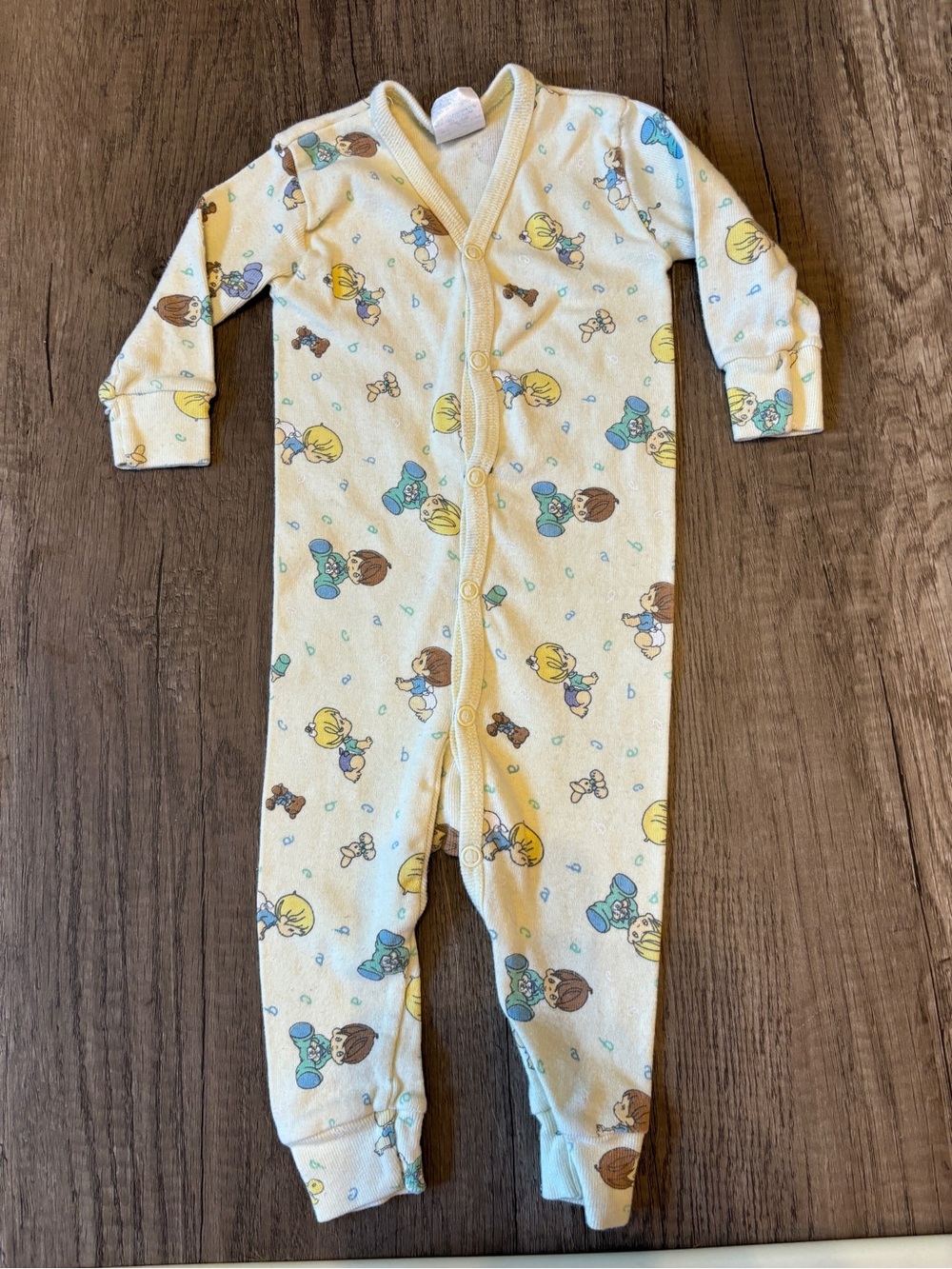 Vintage 2000s Y2K Precious Moments Romper Outfit Pajamas Yellow Baby 0-3M